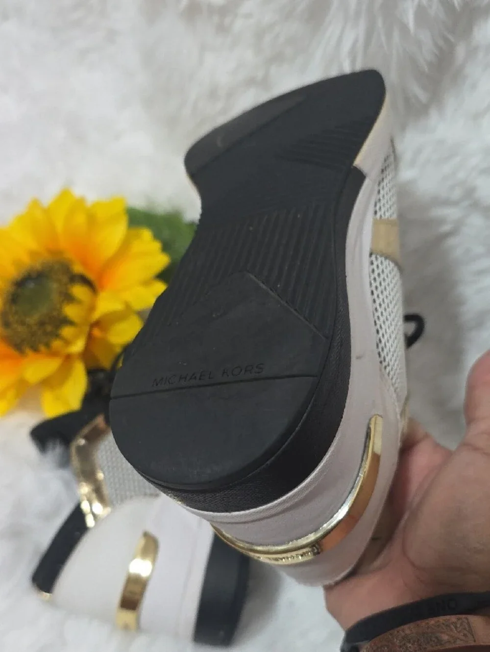 Michael Kors Black, Gold & White Lace-Up Mesh Sneakers